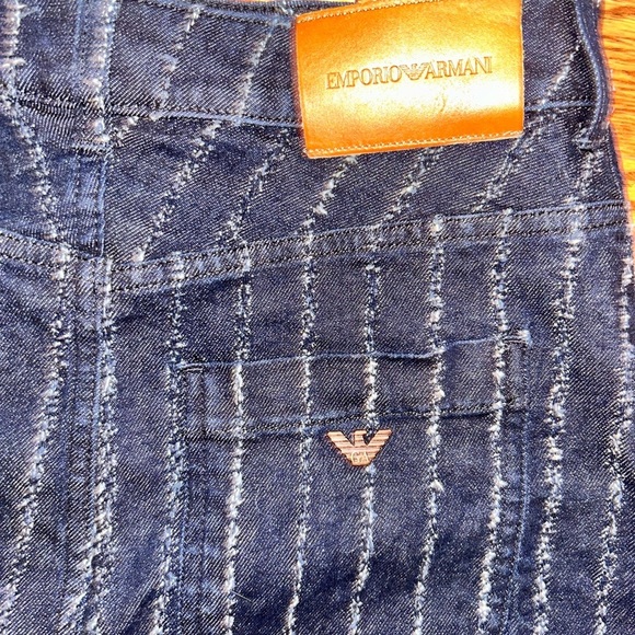 NEW Armani Emporio Armani Pinstripe Denim Mini Skirt button down size 40 NWOT - Picture 6 of 9